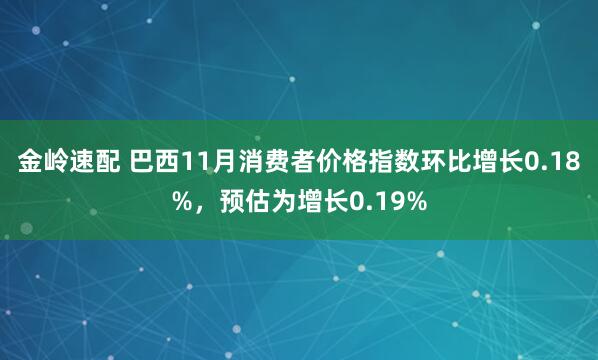 金岭速配 巴西11月消费者价格指数环比增长0.18%，预估为增长0.19%