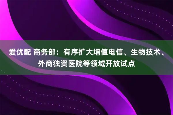 爱优配 商务部:有序扩大增值电信、生物技术、外商独资医院等领域开放试点