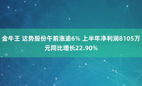 金牛王 达势股份午前涨逾6% 上半年净利润8105万元同比增长22.90%